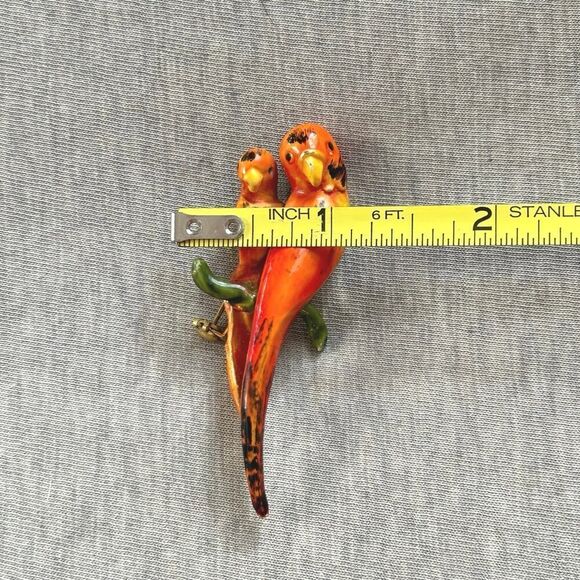 Signed Original by Robert Orange Baby and Mom Parrot Duo Bird Brooch - Picture 6 of 7
